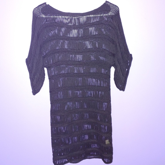 Open knit dark academia style black sweater dress - Picture 2 of 4